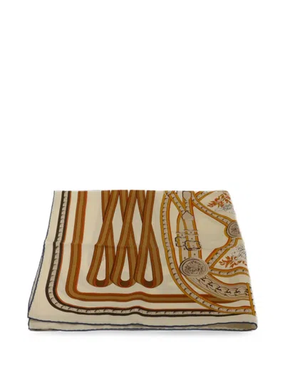 Pre-owned Hermes Equestrian-print Scarf In Neutral