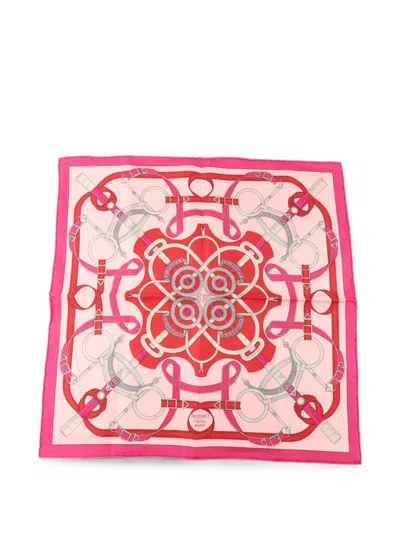 Pre-owned Hermes Equestrian-print Scarf In Pink