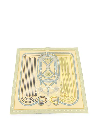 Pre-owned Hermes Equestrian-print Silk Scarf In Green