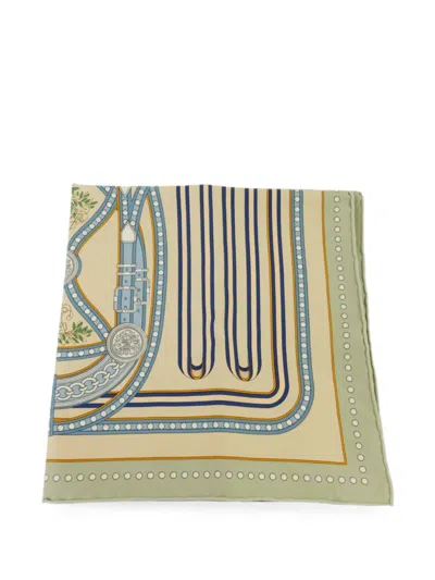Pre-owned Hermes Equestrian-print Silk Scarf In Neutral