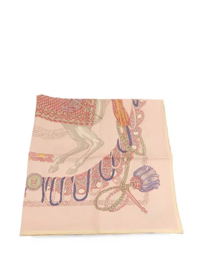 Pre-owned Hermes Equestrian-print Silk Scarf In Pink