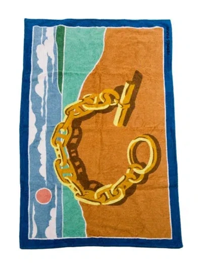 Pre-owned Hermes Escale A La Plage Beach Towel In Blue