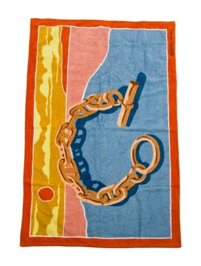 Pre-owned Hermes Escale A La Plage Beach Towel In Orange