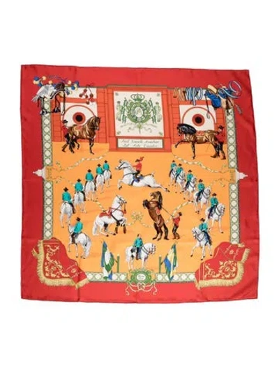Pre-owned Hermes Escuela Andaluza Silk Scarf In Red
