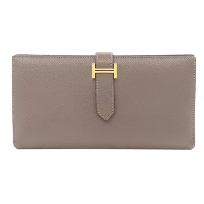 Pre-owned Hermes Etain Epsom Leather Long Wallet (bi-fold) ()
