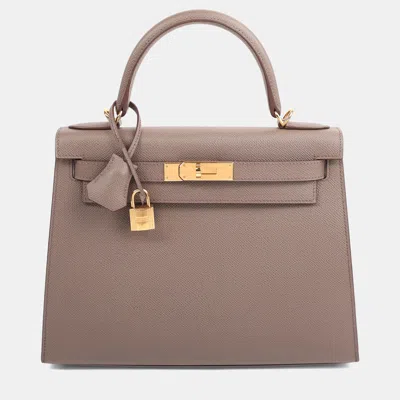 Pre-owned Hermes Etain Epsom Sellier Kelly 28 Ghw In Sand