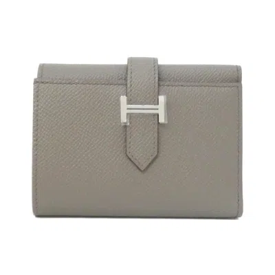 Pre-owned Hermes Etain Gray Gray Beige Epsom Leather Wallet (tri-fold) ()