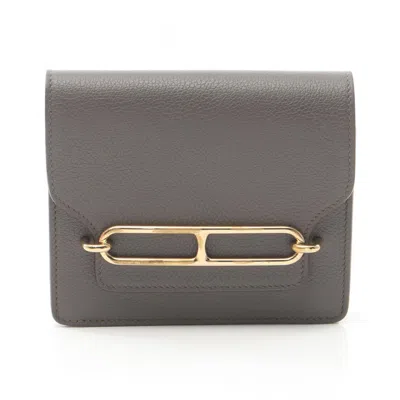 Pre-owned Hermes Etain Gray Leather Wallet (bi-fold) ()