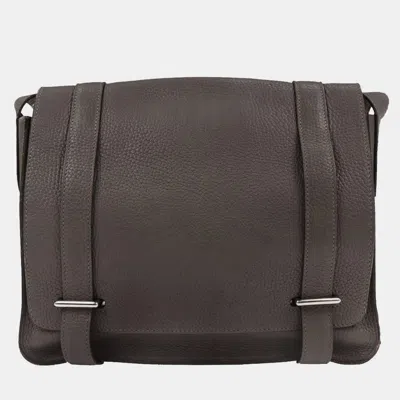 Pre-owned Hermes Etain Taurillon Clemence Steve Caporal 27 Shoulder Bag In Brown