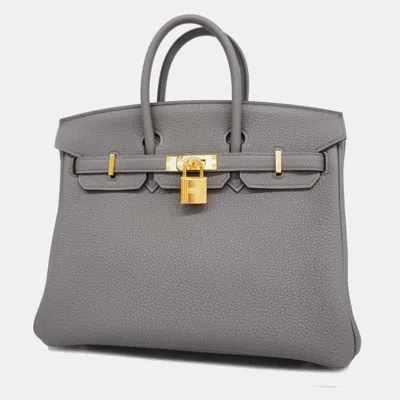 Pre-owned Hermes Etain Togo Birkin Engraved Handbag In Grey
