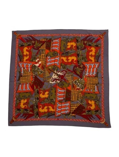 Pre-owned Hermes Etendards Et Bannieres Cashmere Shawl In Gray