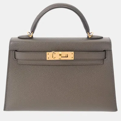 Pre-owned Hermes Ethane Vaux Epson Kelly Handbag In Grey