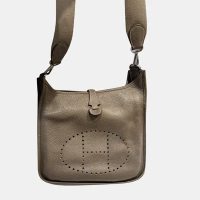 Pre-owned Hermes Etoupe Clemence Leather Evelyne 29 Crossbody Bag In Brown