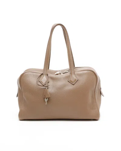 Pre-owned Hermes Hermès Etoupe Clemence Victoria 35 Weekend Bag In Brown