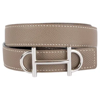 Pre-owned Hermes Etoupe Epsom Black Swift Leather Gamma 24mm Reversible Belt 85
