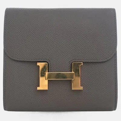 Pre-owned Hermes Etoupe Epsom Constance Slim Wallet In Gray
