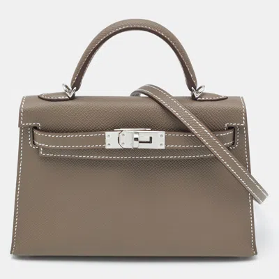 Pre-owned Hermes Hermès Etoupe Epsom Leather Palladium Finish Mini Kelly Ii Sellier 20 Bag In Grey