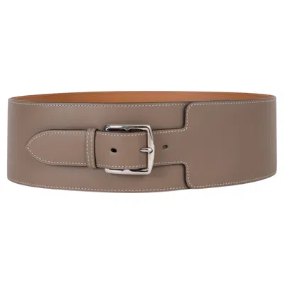 Pre-owned Hermes Etoupe Evergrain Leather 2010 Romy 80 Belt 85 In Brown