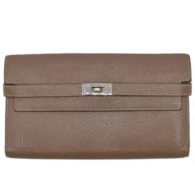 Pre-owned Hermes Etoupe Gray Chevre Leather Long Wallet (bi-fold) ()