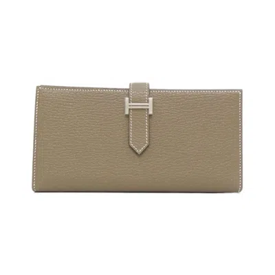 Pre-owned Hermes Etoupe Gray Chevre Leather Long Wallet (bi-fold) ()