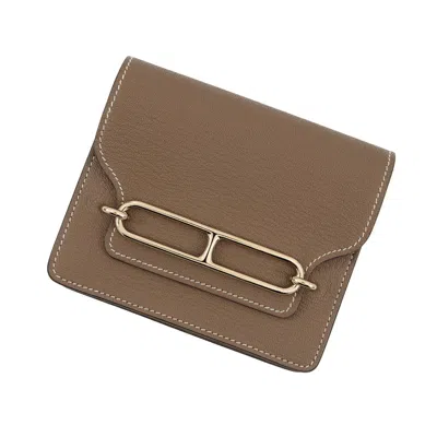 Pre-owned Hermes Etoupe Gray Chevre Myzore Leather Coin Purse/coin Case ()