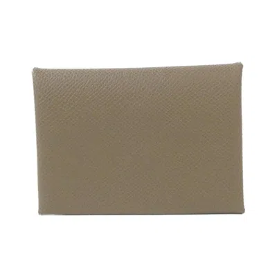 Pre-owned Hermes Etoupe Gray Epsom Leather Coin Purse/coin Case ()