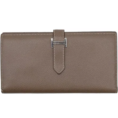 Pre-owned Hermes Etoupe Gray Epsom Leather Long Wallet (bi-fold) ()