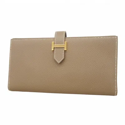 Pre-owned Hermes Etoupe Gray Epsom Leather Long Wallet (bi-fold) ()