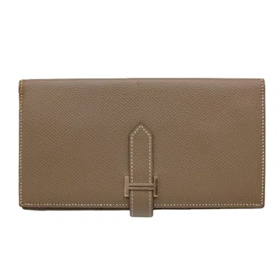 Pre-owned Hermes Etoupe Gray Epsom Leather Long Wallet (bi-fold) ()
