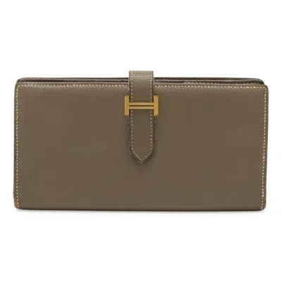 Pre-owned Hermes Etoupe Gray Epsom Leather Long Wallet (bi-fold) ()