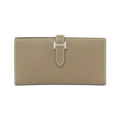 Pre-owned Hermes Etoupe Gray Epsom Leather Long Wallet (bi-fold) ()