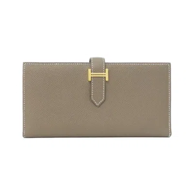 Pre-owned Hermes Etoupe Gray Epsom Leather Long Wallet (bi-fold) ()