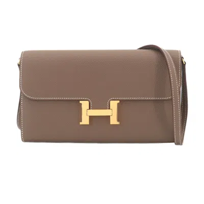 Pre-owned Hermes Etoupe Gray Epsom Leather Long Wallet (bi-fold) ()