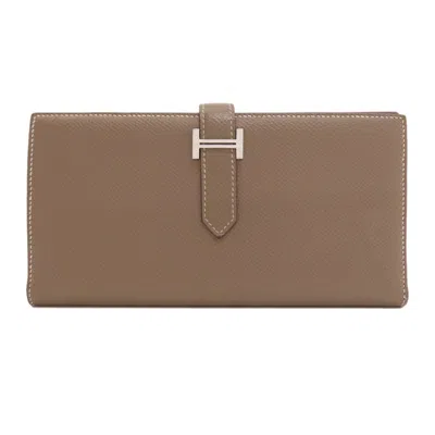 Pre-owned Hermes Etoupe Gray Epsom Leather Long Wallet (bi-fold) ()