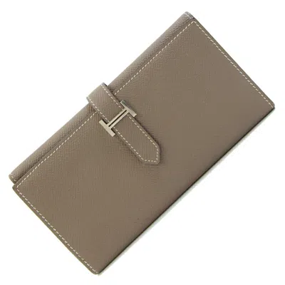 Pre-owned Hermes Etoupe Gray Epsom Leather Long Wallet (tri-fold) ()