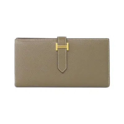 Pre-owned Hermes Etoupe Gray Epsom Leather Middle Wallet (bi-fold) ()