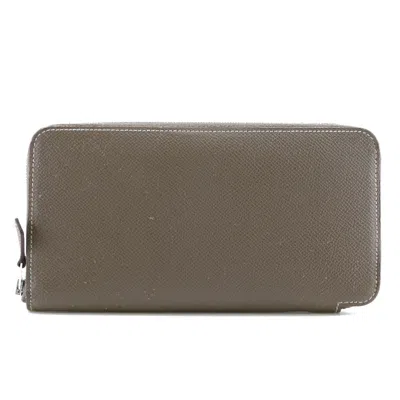 Pre-owned Hermes Etoupe Gray Epsom Leather Silk Long Bill Wallet (bi-fold) ()
