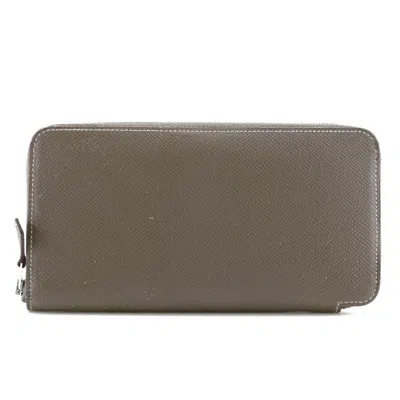 Pre-owned Hermes Etoupe Gray Epsom Leather Silk Long Bill Wallet (bi-fold) ()