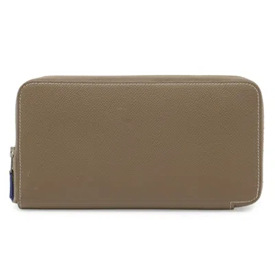 Pre-owned Hermes Etoupe Gray Epsom Leather Silk Long Wallet (bi-fold) ()