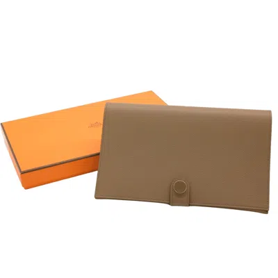 Pre-owned Hermes Etoupe Gray Evercalf Leather Long Wallet (bi-fold) ()