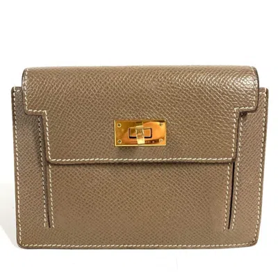 Pre-owned Hermes Etoupe Gray Gray Epsom Leather Coin Purse/coin Case ()