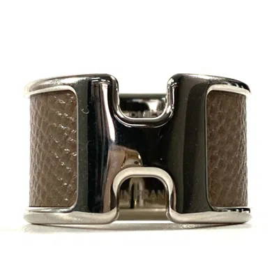 Pre-owned Hermes Etoupe Gray Gray Leather Band Ring () In Etoupe Gray, Gray