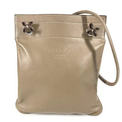 Pre-owned Hermes Etoupe Gray Gray Leather Pochette Shoulder Bag () In Etoupe Gray, Gray