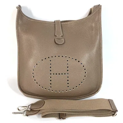 Pre-owned Hermes Etoupe Gray Gray Taurillon Clemence Leather Shoulder Bag ()