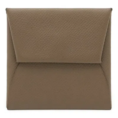 Pre-owned Hermes Etoupe Gray Grayish Epsom Leather Coin Purse/coin Case ()
