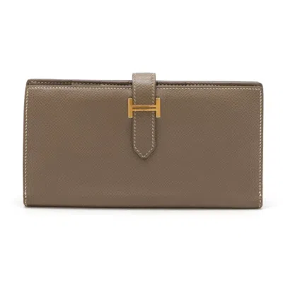 Pre-owned Hermes Etoupe Gray Grayish Epsom Leather Long Wallet (bi-fold) ()