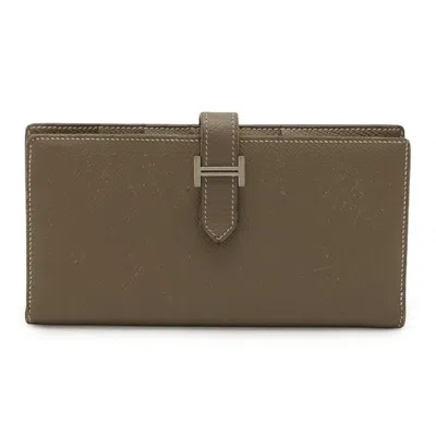 Pre-owned Hermes Etoupe Gray Grayish Epsom Leather Long Wallet (bi-fold) ()