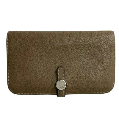 Pre-owned Hermes Etoupe Gray Grayish Taurillon Clemence Leather Wallet (bi-fold) ()
