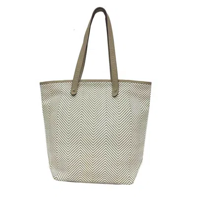 Pre-owned Hermes Etoupe Gray Ivory Leather Polyester Tote Bag () In Etoupe Gray, Ivory