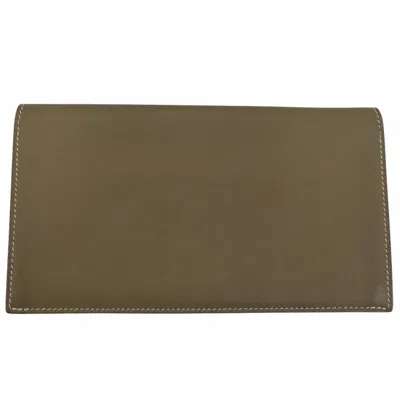 Pre-owned Hermes Etoupe Gray Leather Long Wallet (bi-fold) ()